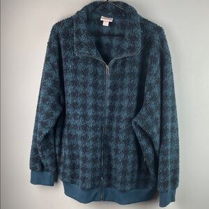 Lacey Chabert Sherpa Jacket Teal Check Sherpa Zip Jacket Size 2X